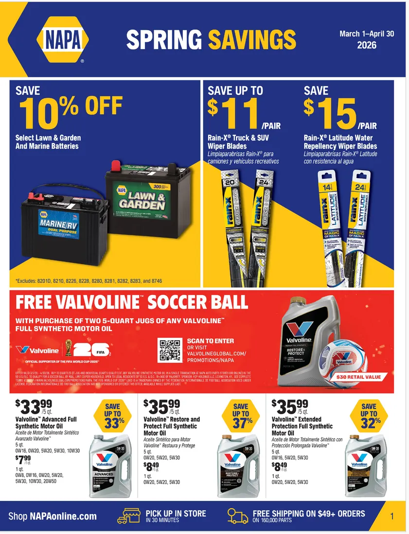 NAPA Auto Parts from April 1 to April 30 2026 - flyer page