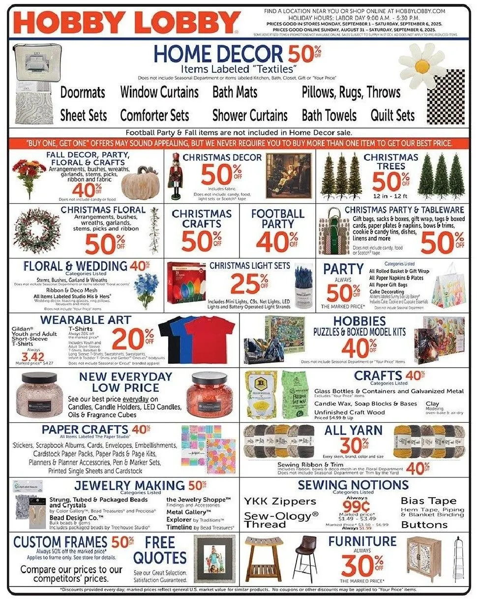  Hobby Lobby Sales - August 31 September 6 2025
