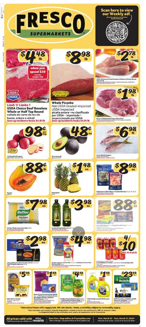 Weekly promotion Fresco y Más Sales spanning from March 25 to March 31 2026 - Page 1 for Catalogue 365
