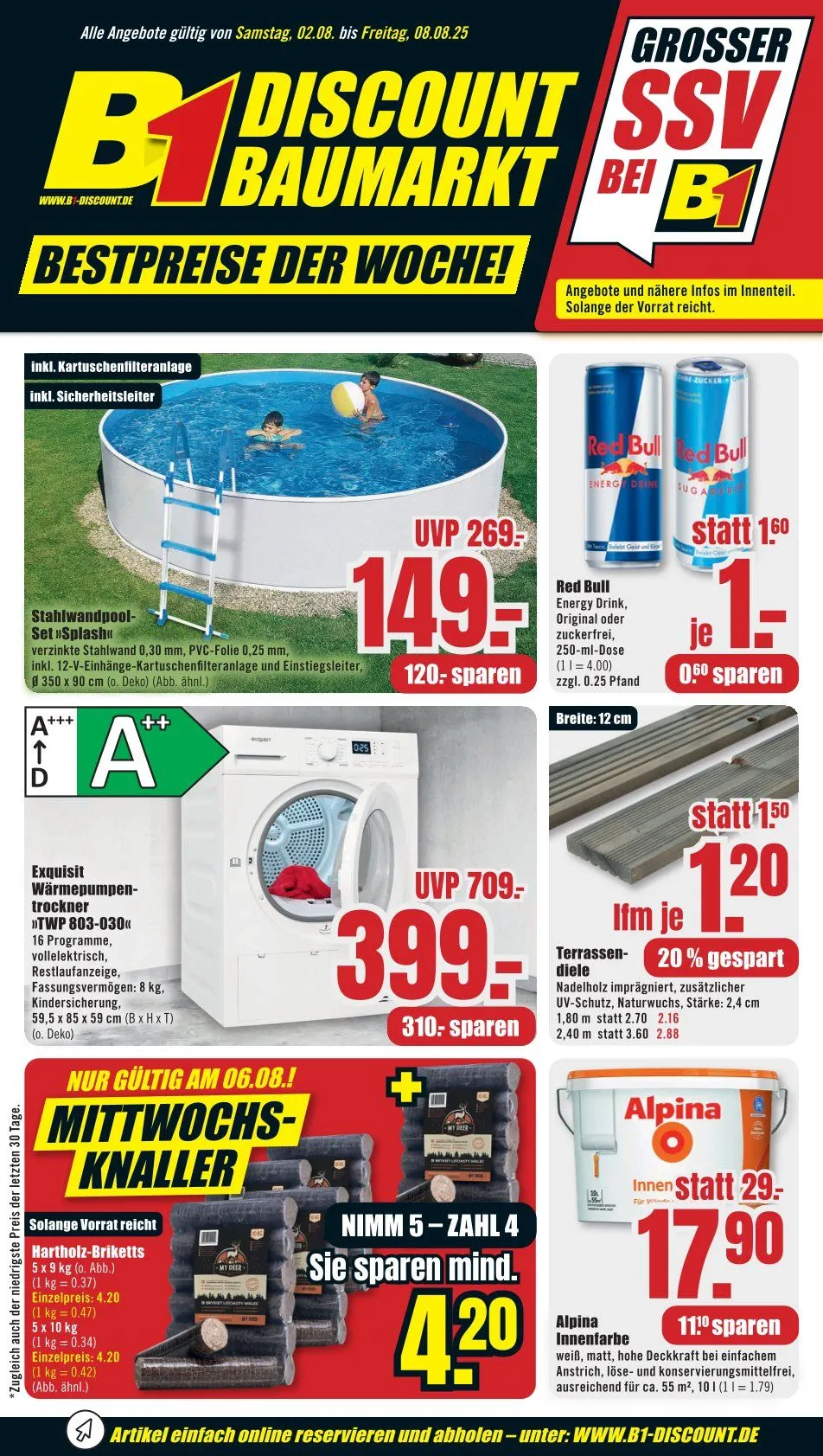 B1 Discount Baumarkt Prospekte von 2. August bis 8. August 2025 - Prospekt seite