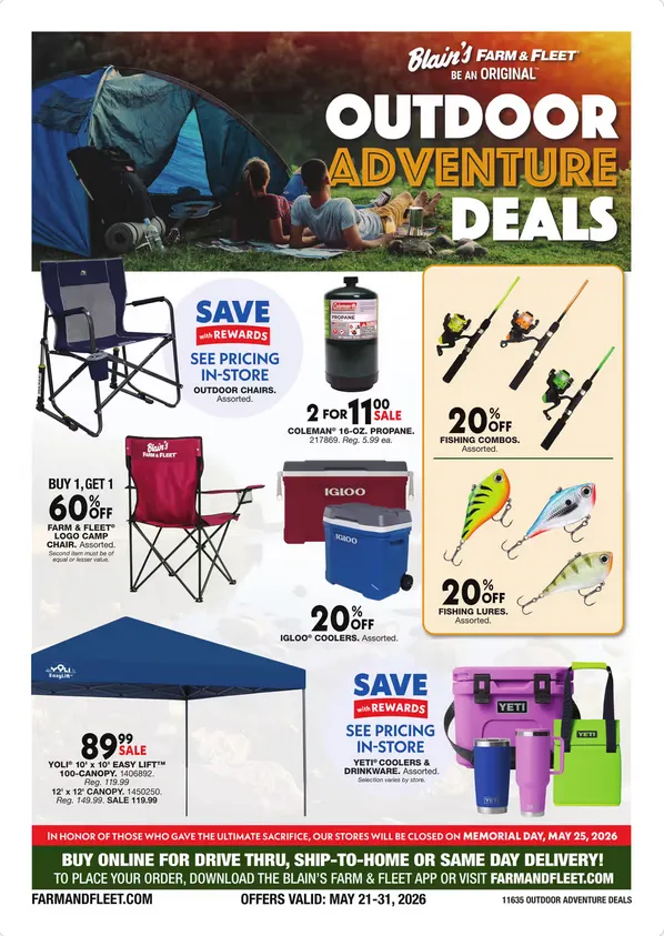 Weekly promotion Blain's Farm & Fleet Sales spanning from May 21 to May 31 2026 - Page 1 for Catalogue 365