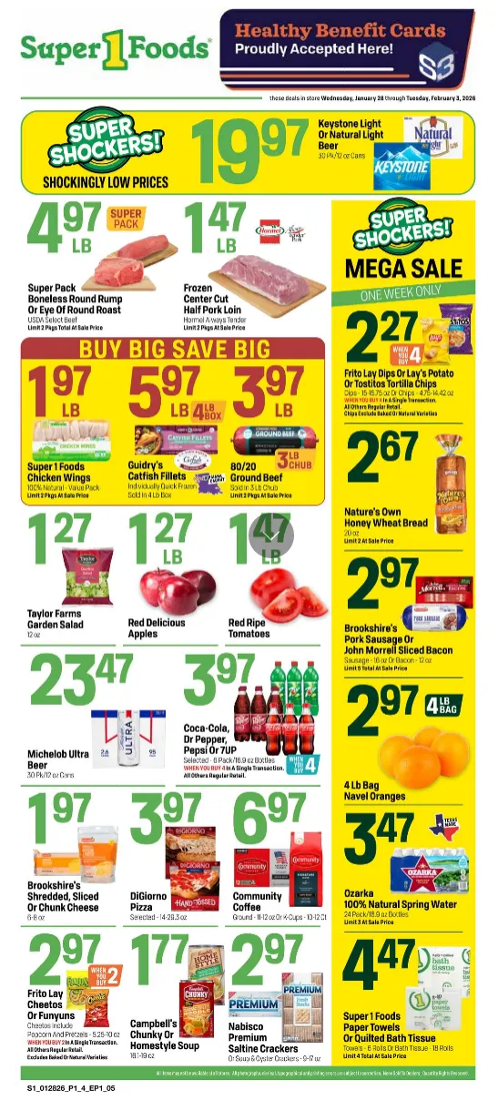 Weekly promotion Super 1 Foods Sales spanning from January 28 to February 3 2026 - Page for Catalogue 365
