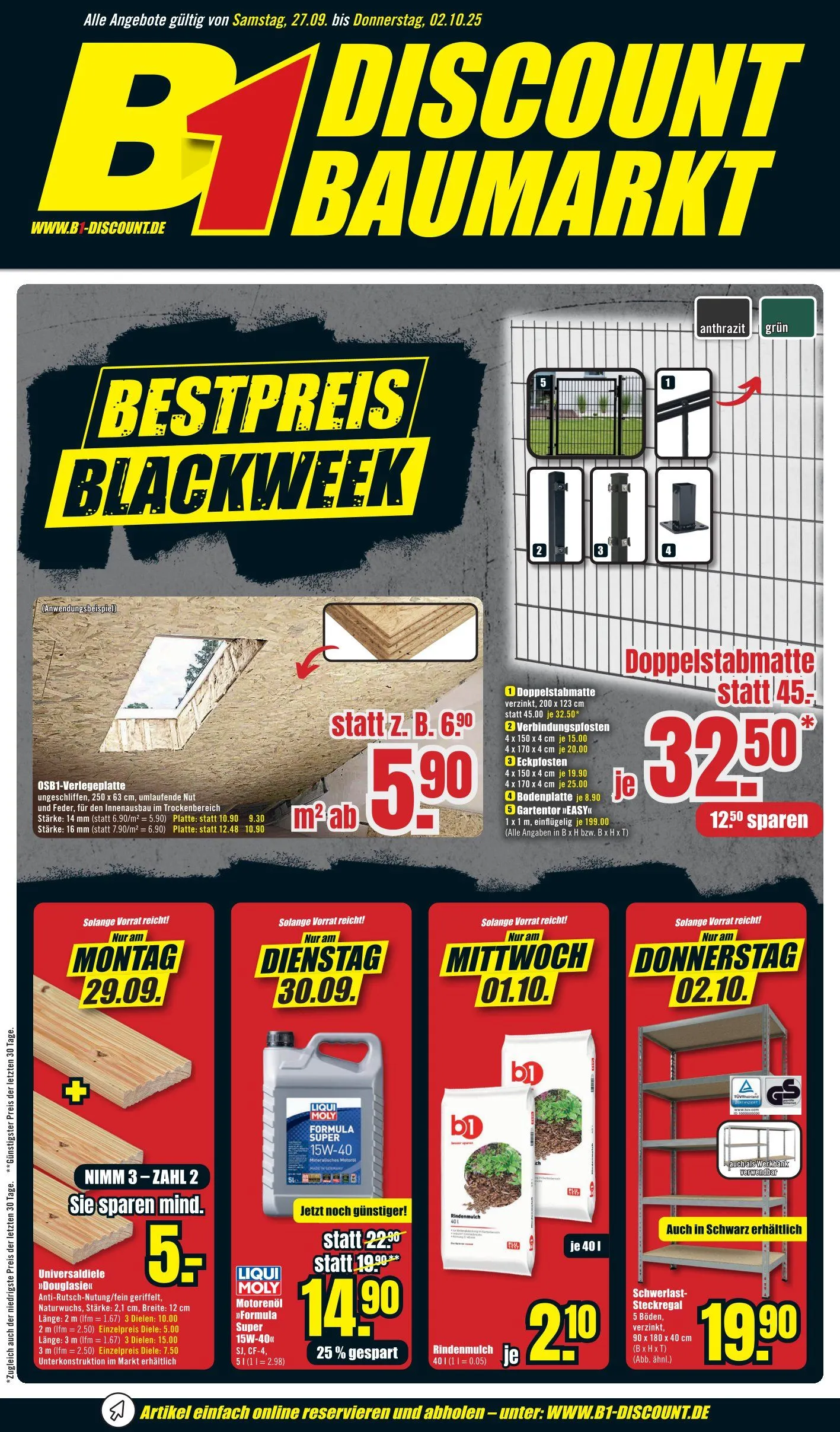  Prospekt B1 Discount Baumarkt  von 27. September bis 2. Oktober 2025 - Prospekt seite 1