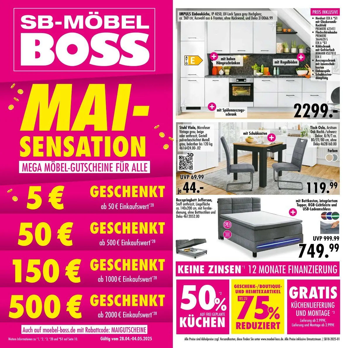 SB Möbel Boss Prospekt von 28. April bis 4. Mai 2025 - Prospekt seite 1