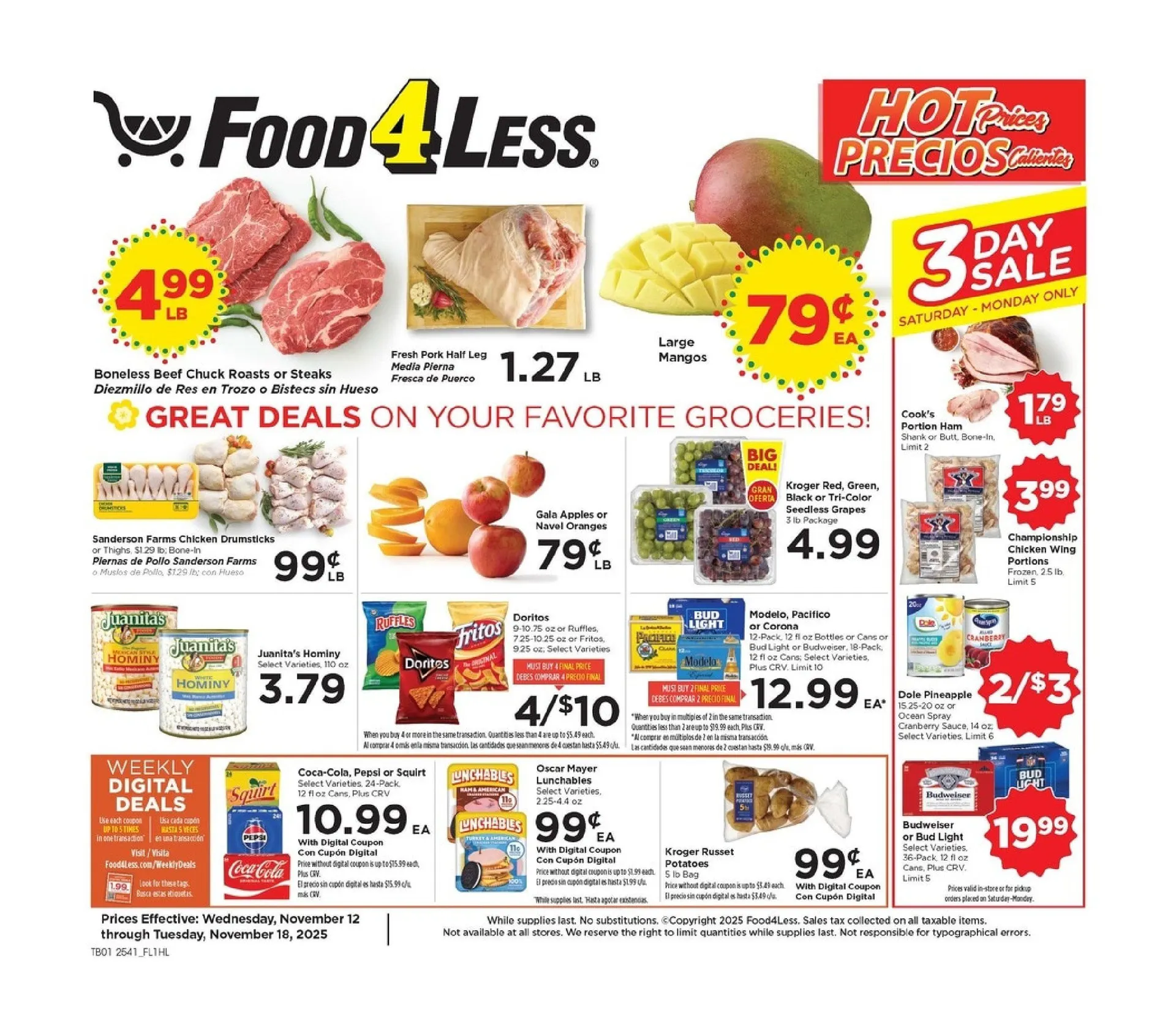 Weekly ad Food 4 Less Sales from November 12 to November 18 2025 - Page 1