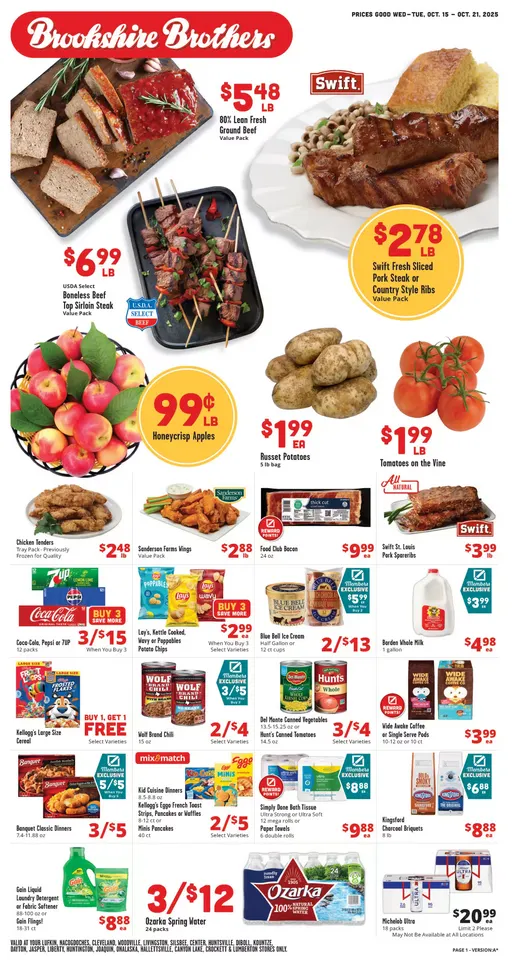 Weekly ad Brookshire Brothers Sales from October 15 to October 21 2025 - Page 1