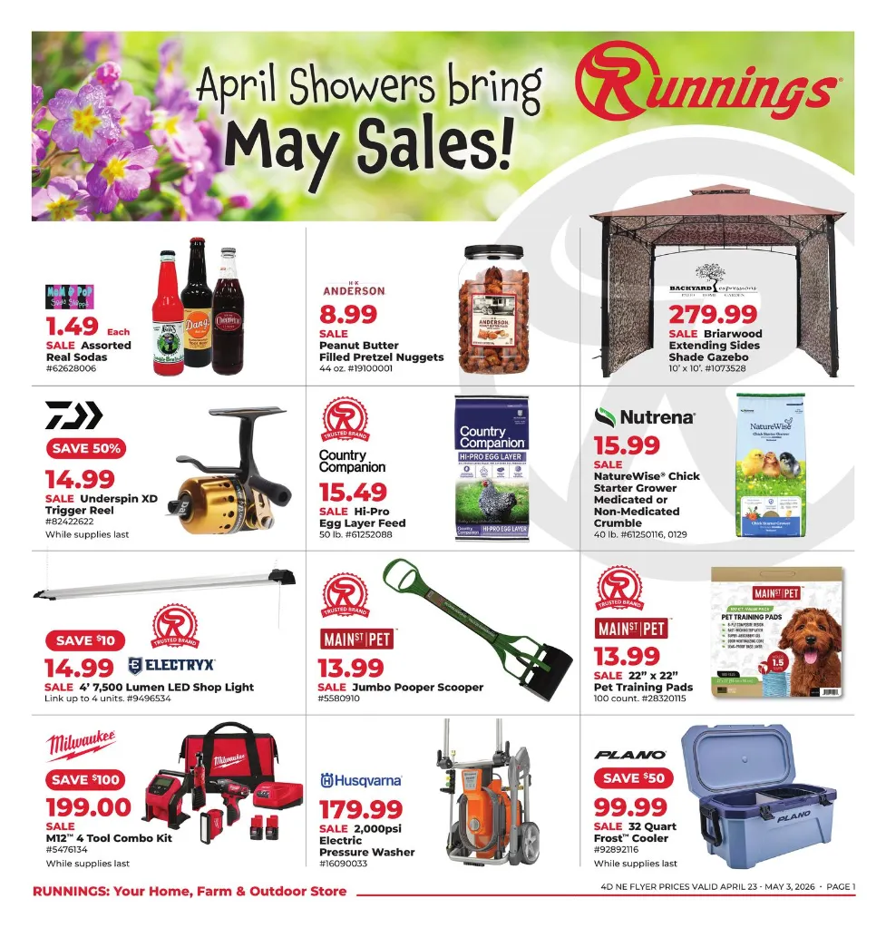 Weekly promotion Runnings Sales spanning from April 23 to May 3 2026 - Page 1 for Catalogue 365
