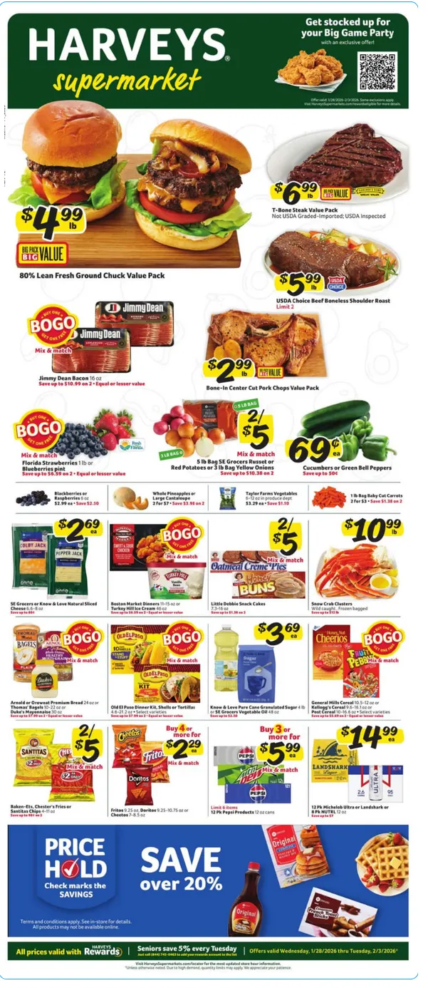 Weekly promotion Harveys Supermarket Sales spanning from January 28 to February 2 2026 - Page for Catalogue 365