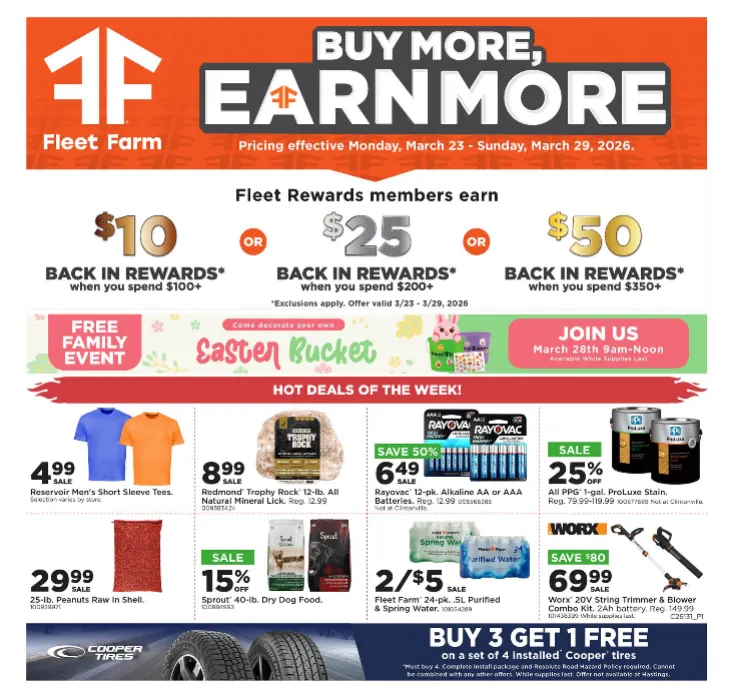 Weekly promotion Fleet Farm Sales spanning from March 23 to March 29 2026 - Page 1 for Catalogue 365