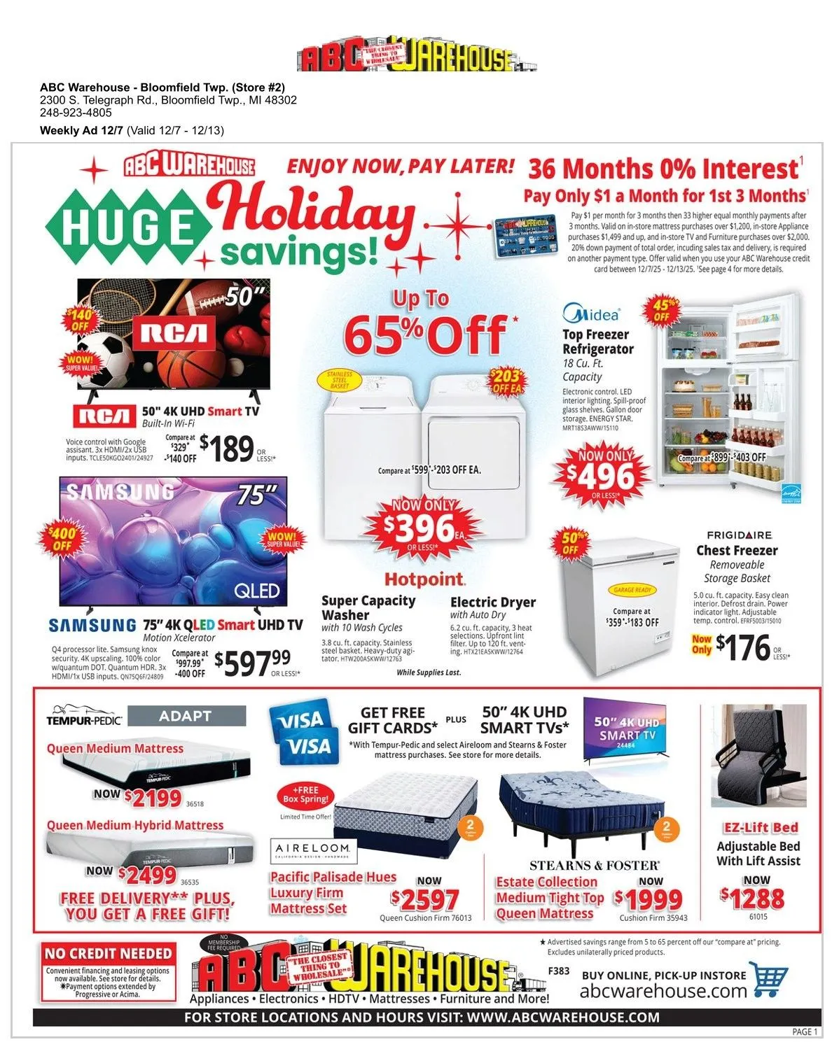 Weekly ad ABC Warehouse Sales from December 7 to December 13 2025 - Page 1