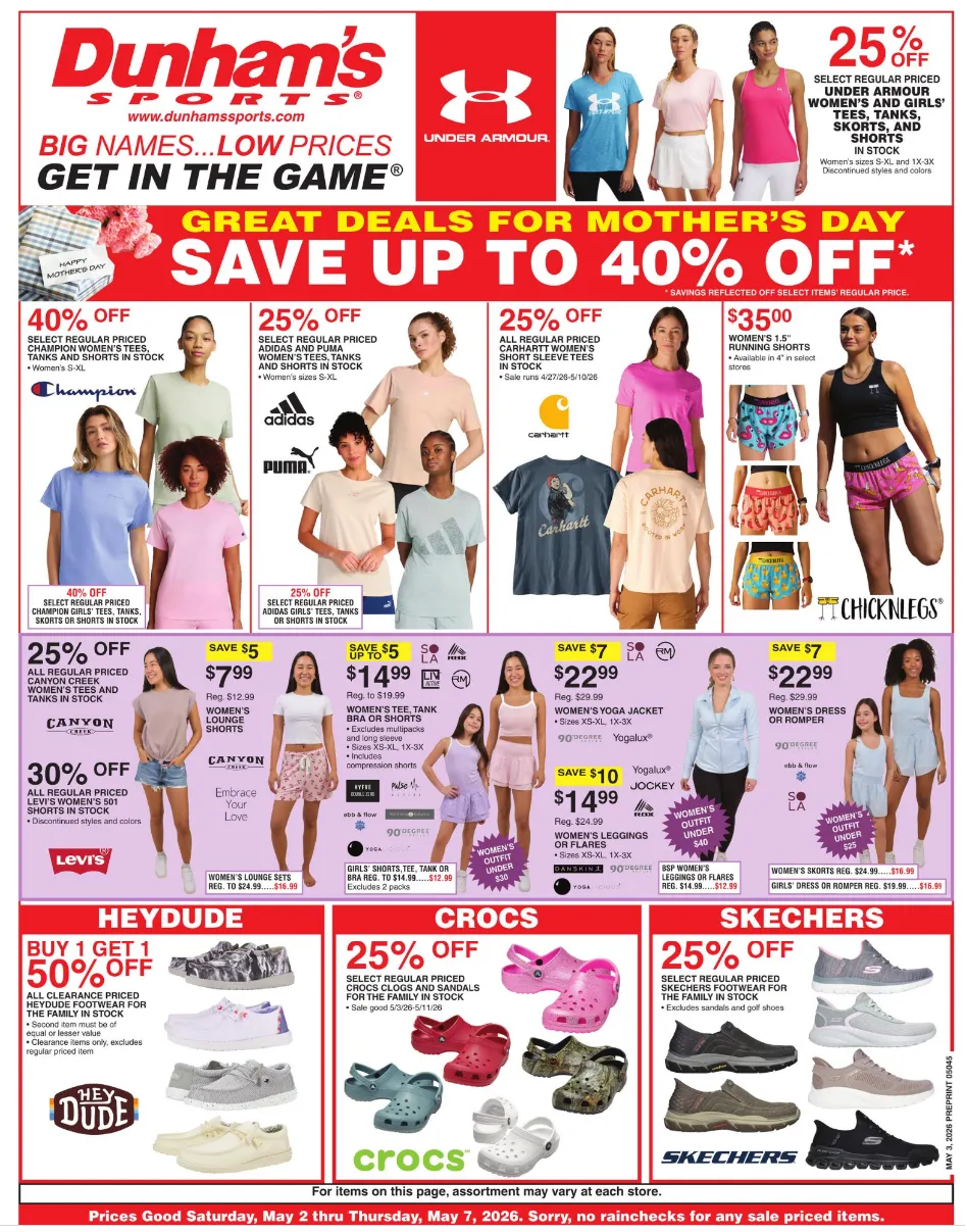 Weekly promotion Dunham's Sports spanning from May 2 to May 7 2026 - Page 1 for Catalogue 365