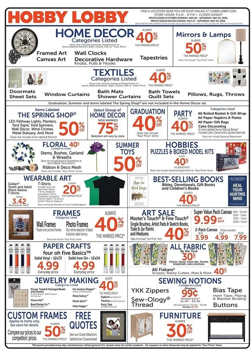 Weekly ad Hobby Lobby Sales from May 18 to May 23 2026 - Page 1