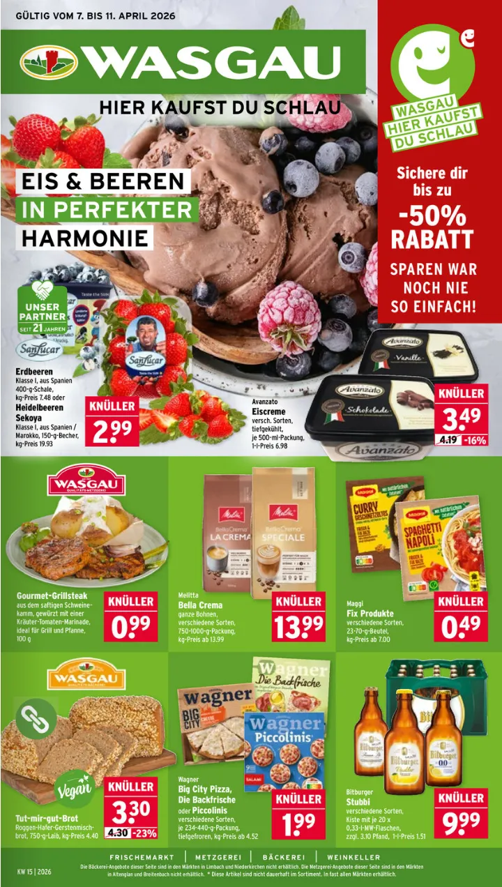 Wasgau - Wöchentliche Prospekte von 7. April bis 11. April 2026 - Prospekt seite 1