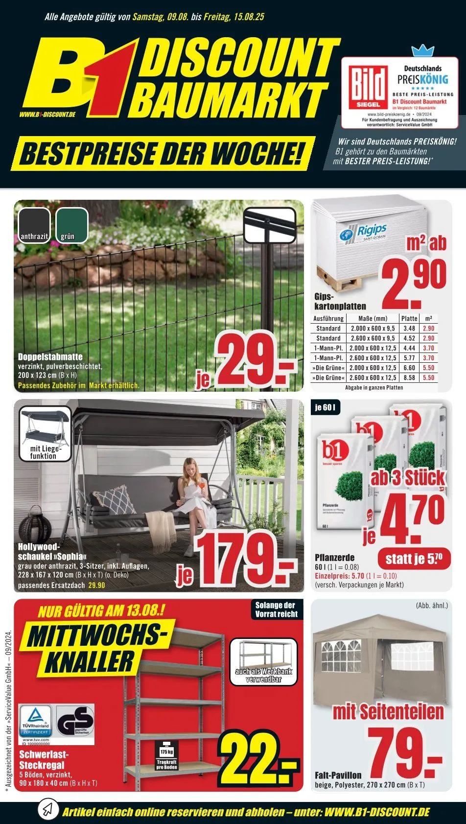 B1 Discount Baumarkt Prospekte von 9. August bis 15. August 2025 - Prospekt seite 