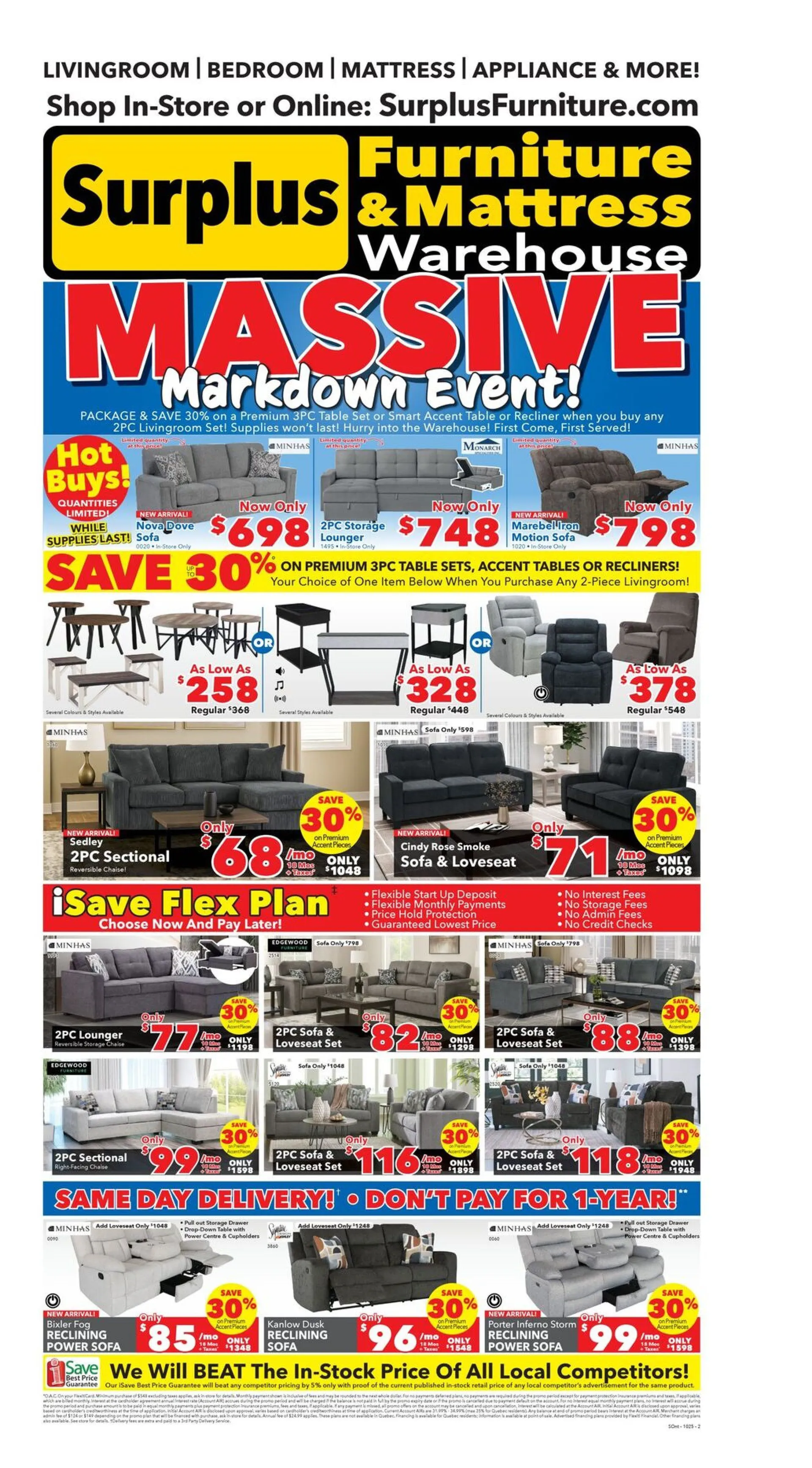 Surplus Furniture and Mattress Warehouse Sales from October 22 to October 28 2025 - flyer page 