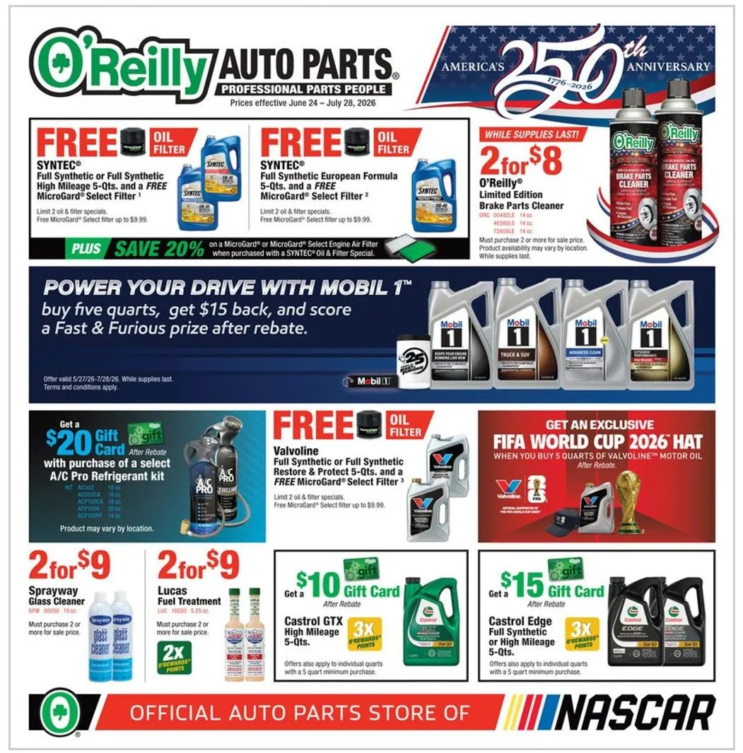 Weekly ad O'Reilly Auto Parts Sales from June 24 to July 20 2026 - Page 1