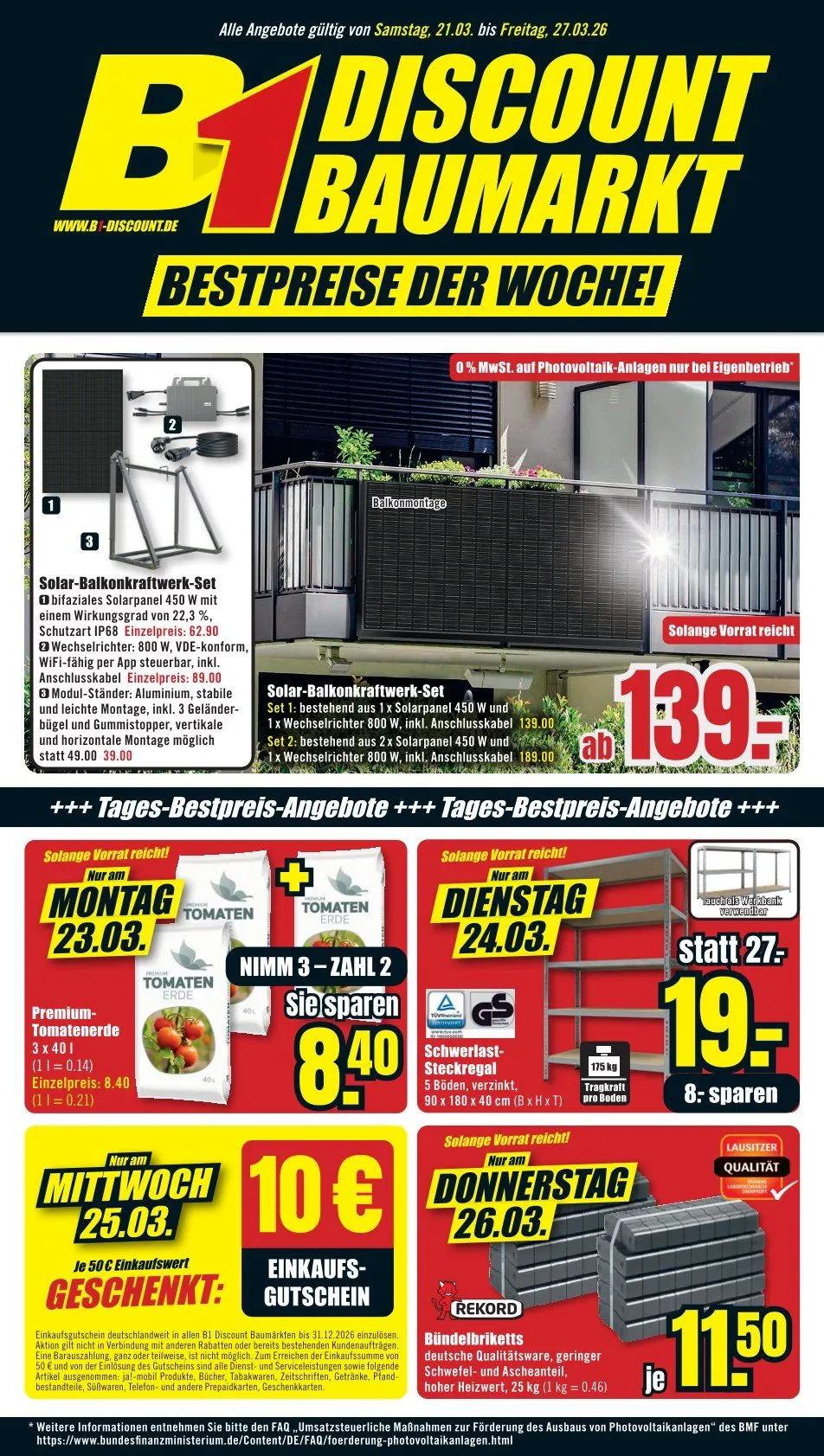 B1 Discount Baumarkt Prospekte von 21. März bis 27. März 2026 - Prospekt seite 1