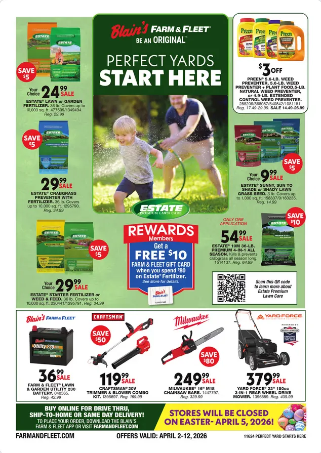 Weekly promotion Blain's Farm & Fleet Sales spanning from April 2 to April 12 2026 - Page 1 for Catalogue 365
