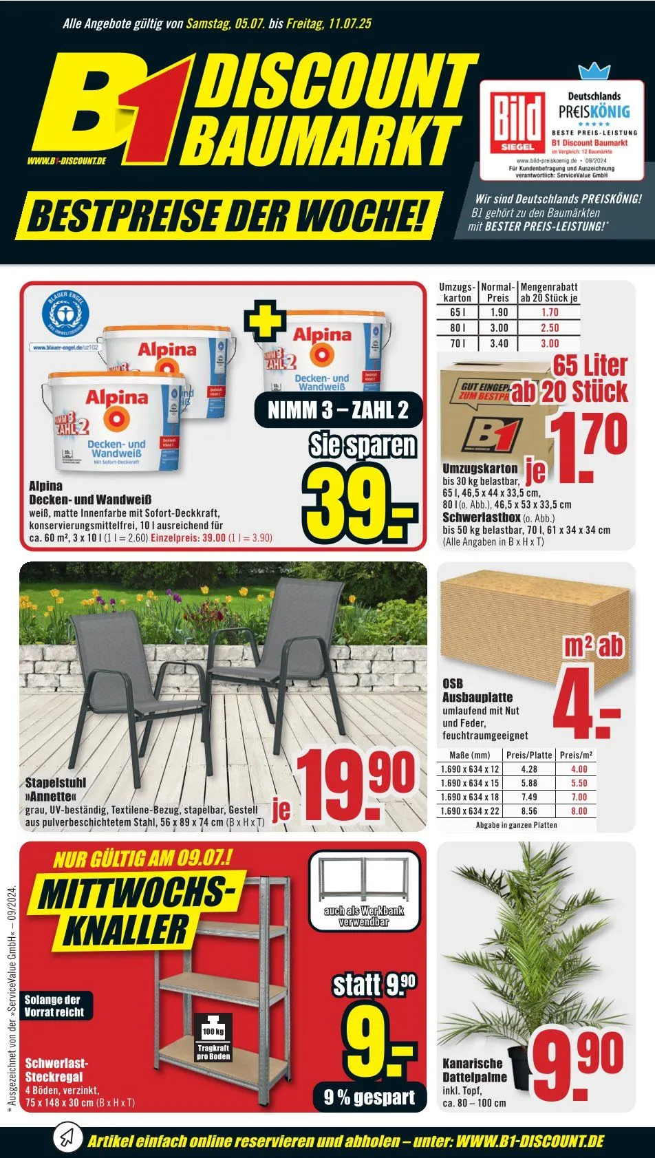 B1 Discount Baumarkt Prospekte von 5. Juli bis 11. Juli 2025 - Prospekt seite 1
