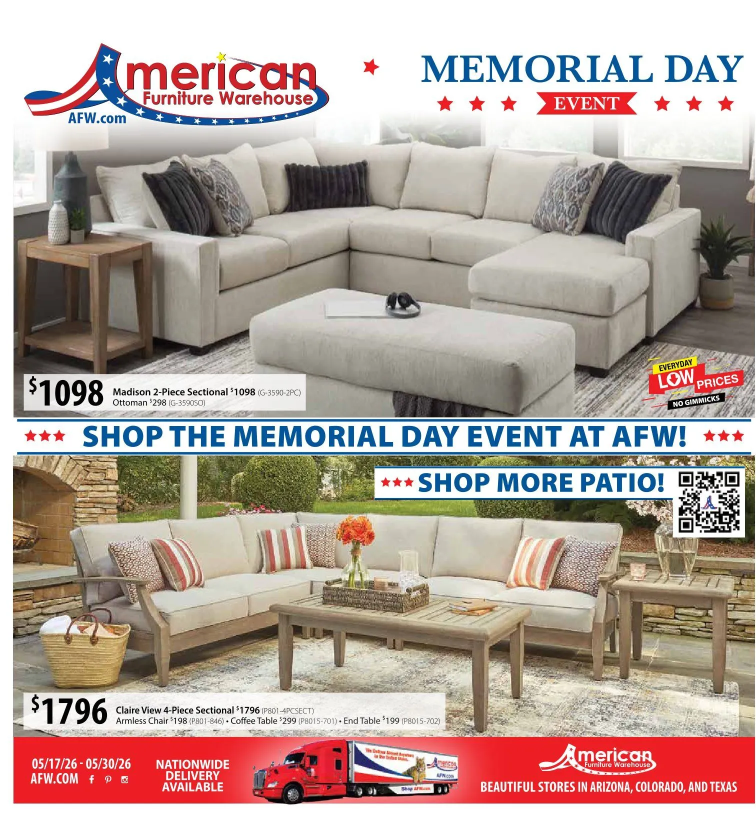Weekly promotion American Furniture Warehouse Sales spanning from May 17 to May 30 2026 - Page 1 for Catalogue 365