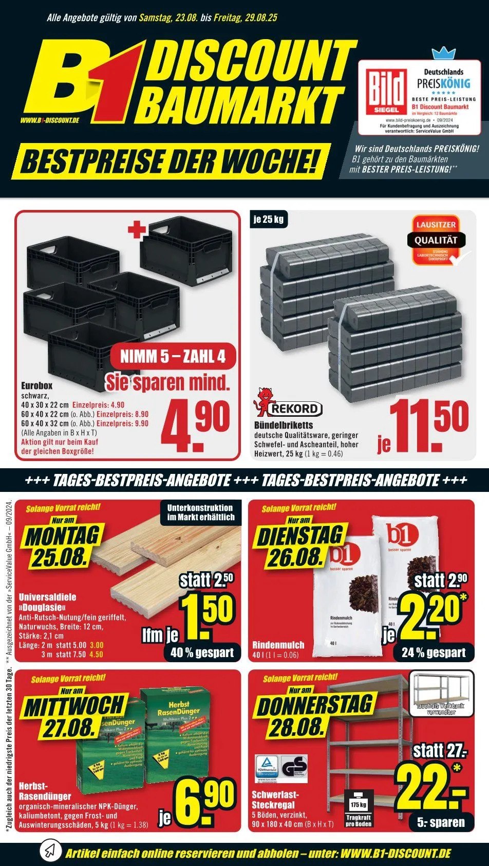 B1 Discount Baumarkt Prospekte von 23. August bis 29. August 2025 - Prospekt seite 