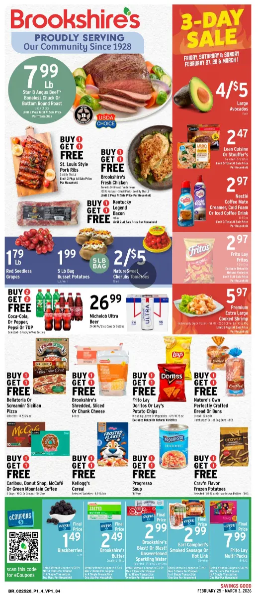 Weekly ad Brookshires Sales from February 25 to March 3 2026 - Page 1