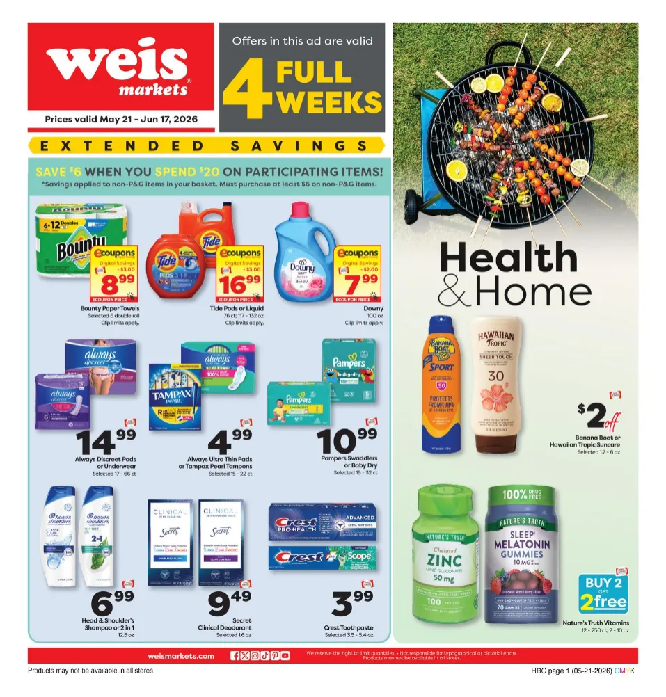 Weekly promotion Weis Sales spanning from May 21 to June 17 2026 - Page 1 for Catalogue 365
