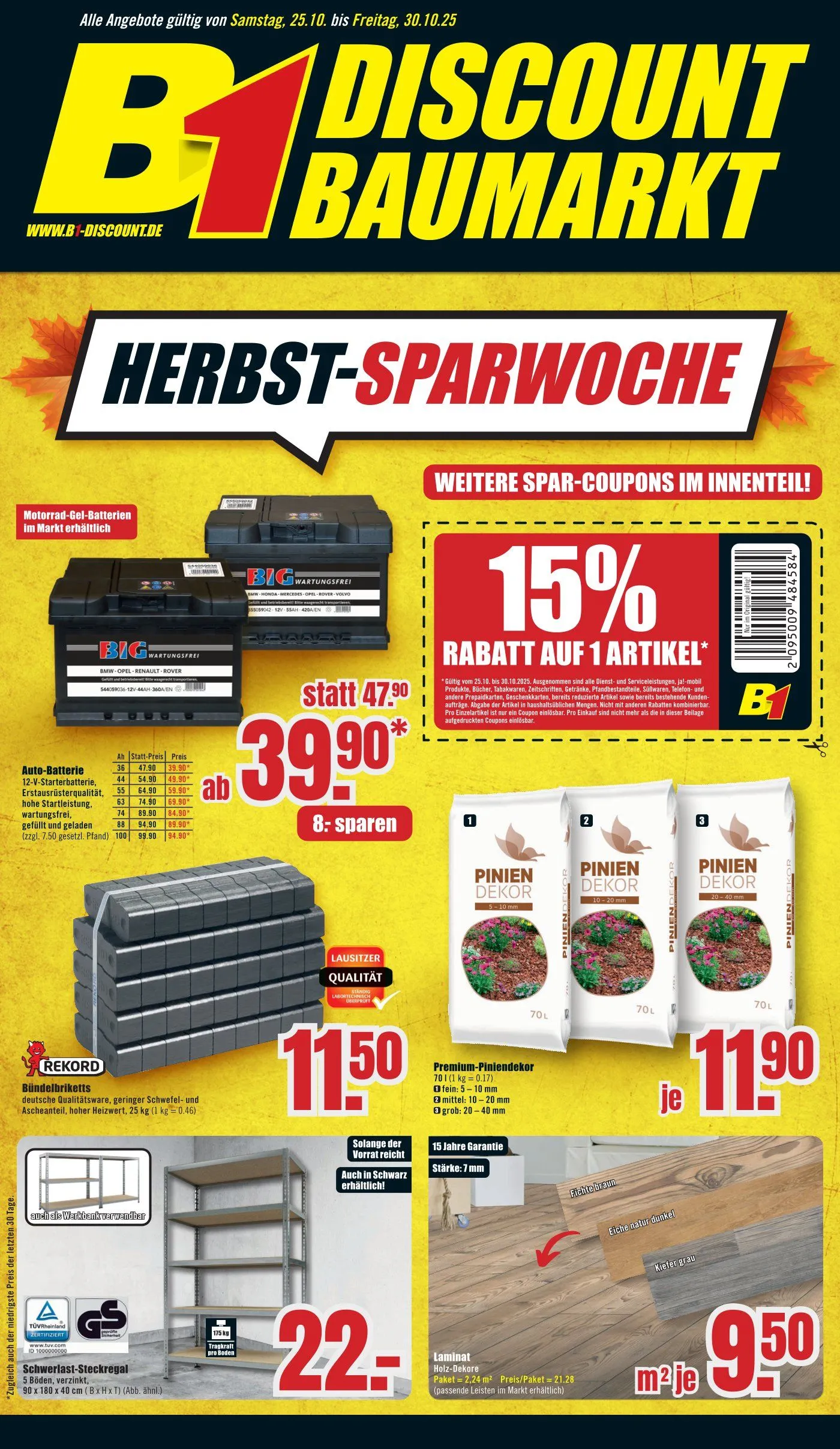 B1 Discount Baumarkt Prospekte  von 25. Oktober bis 30. Oktober 2025 - Prospekt seite