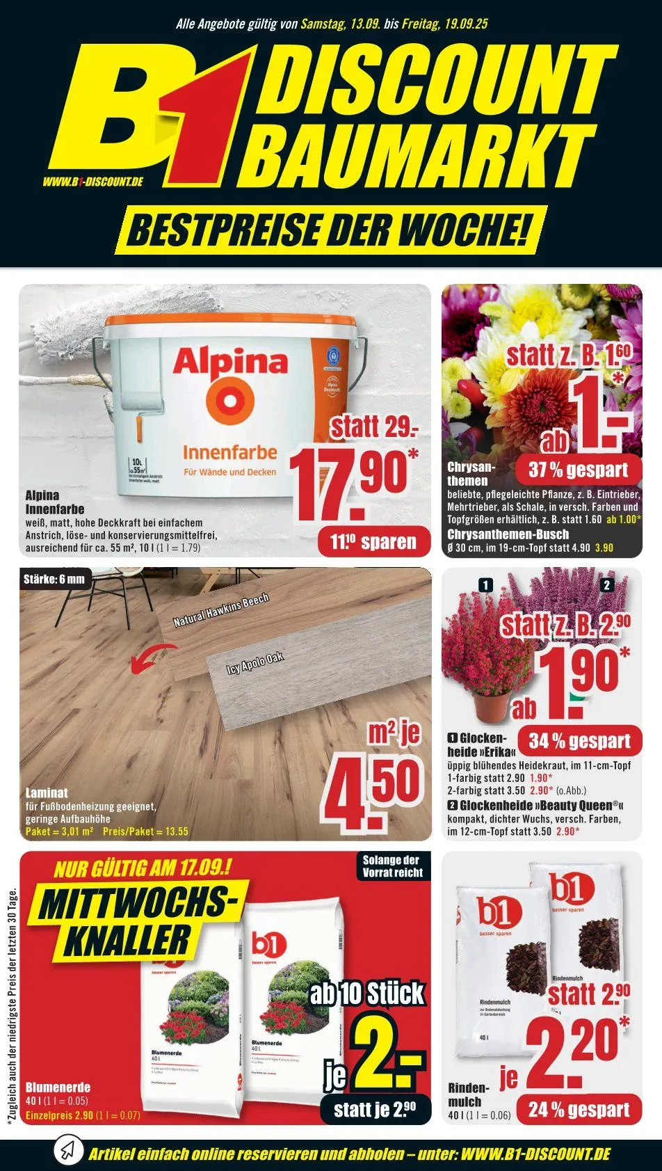 B1 Discount Baumarkt Angebote von 13. September bis 19. September 2025 - Prospekt seite 1