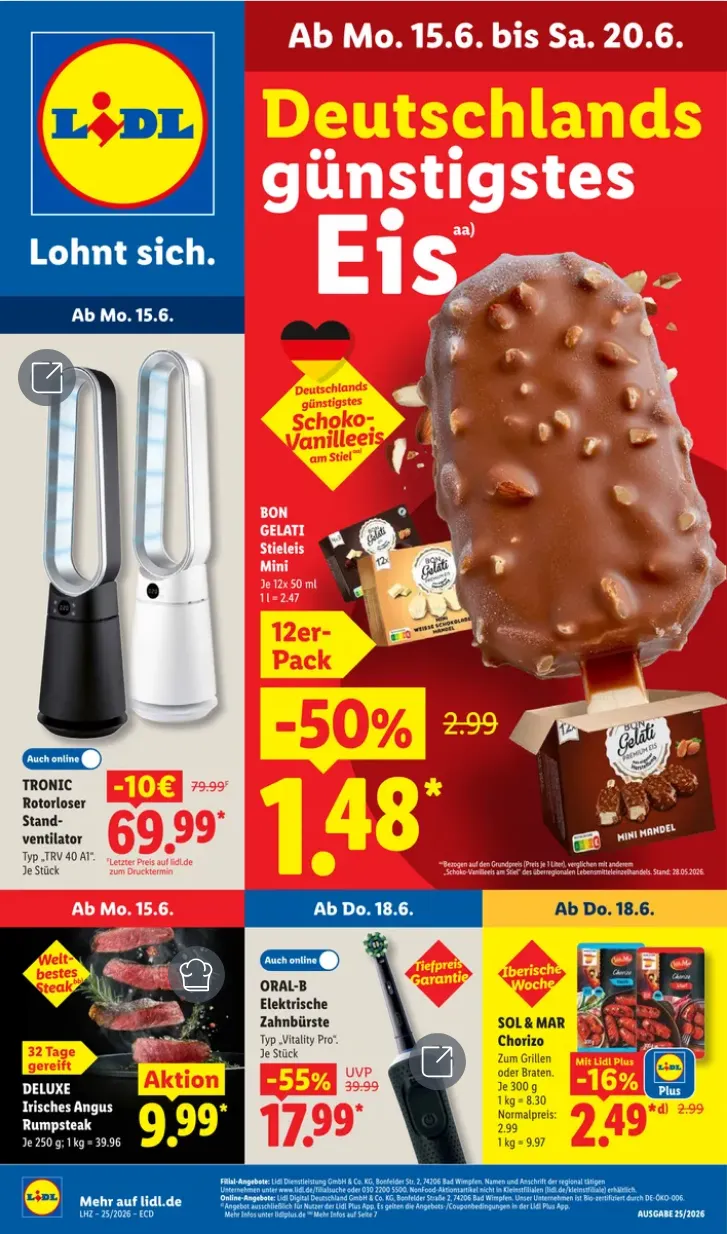 Lidl Prospekte von 15. Juni bis 20. Juni 2026 - Prospekt seite 1