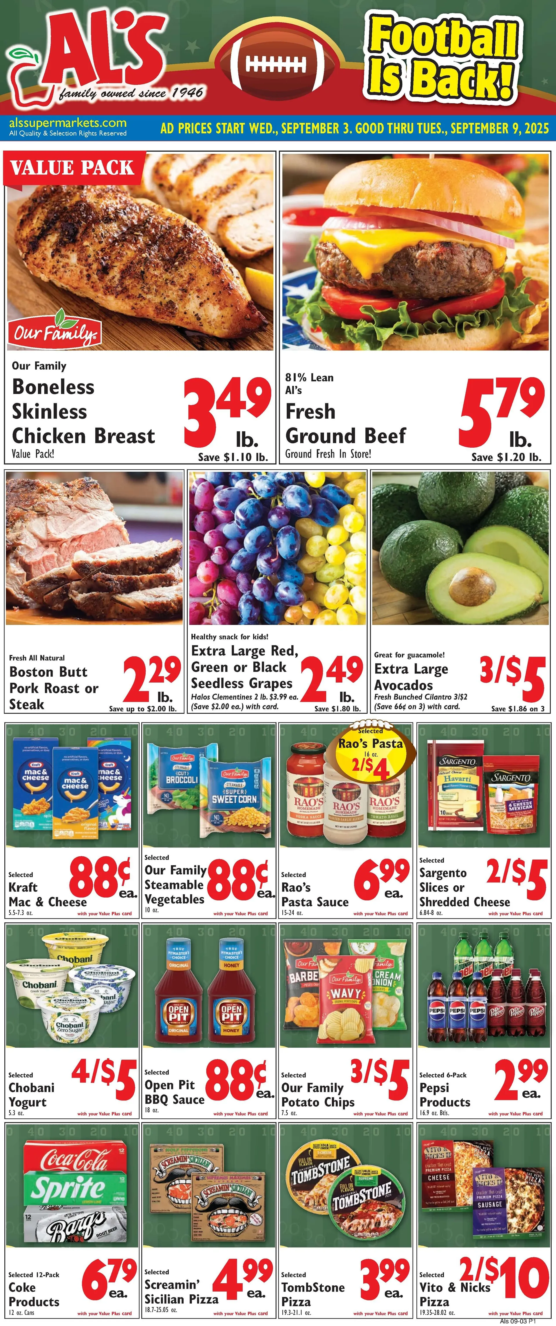 Weekly ad Al's Supermarket Sales from September 3 to September 9 2025 - Page 1