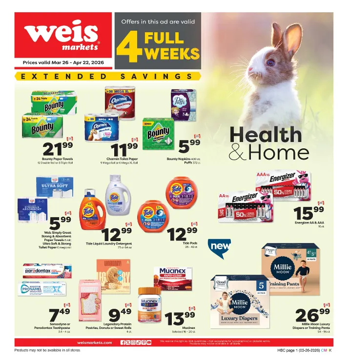 Weekly promotion Weis Sales spanning from March 27 to April 22 2026 - Page 1 for Catalogue 365