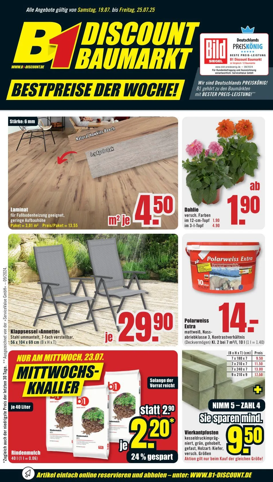 B1 Discount Baumarkt Prospekte von 19. Juli bis 25. Juli 2025 - Prospekt seite