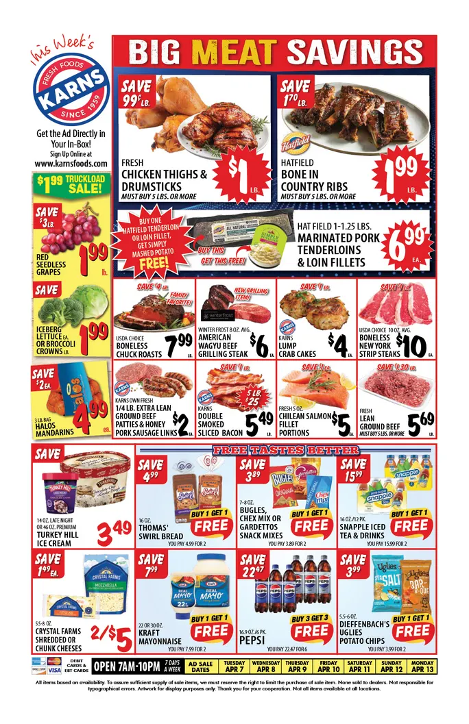 Weekly promotion Karns Quality Foods Sales spanning from April 7 to April 13 2026 - Page 1 for Catalogue 365