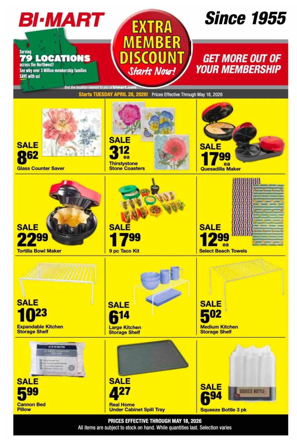 Weekly promotion Bi-Mart Sales spanning from April 28 to May 18 2026 - Page 1 for Catalogue 365