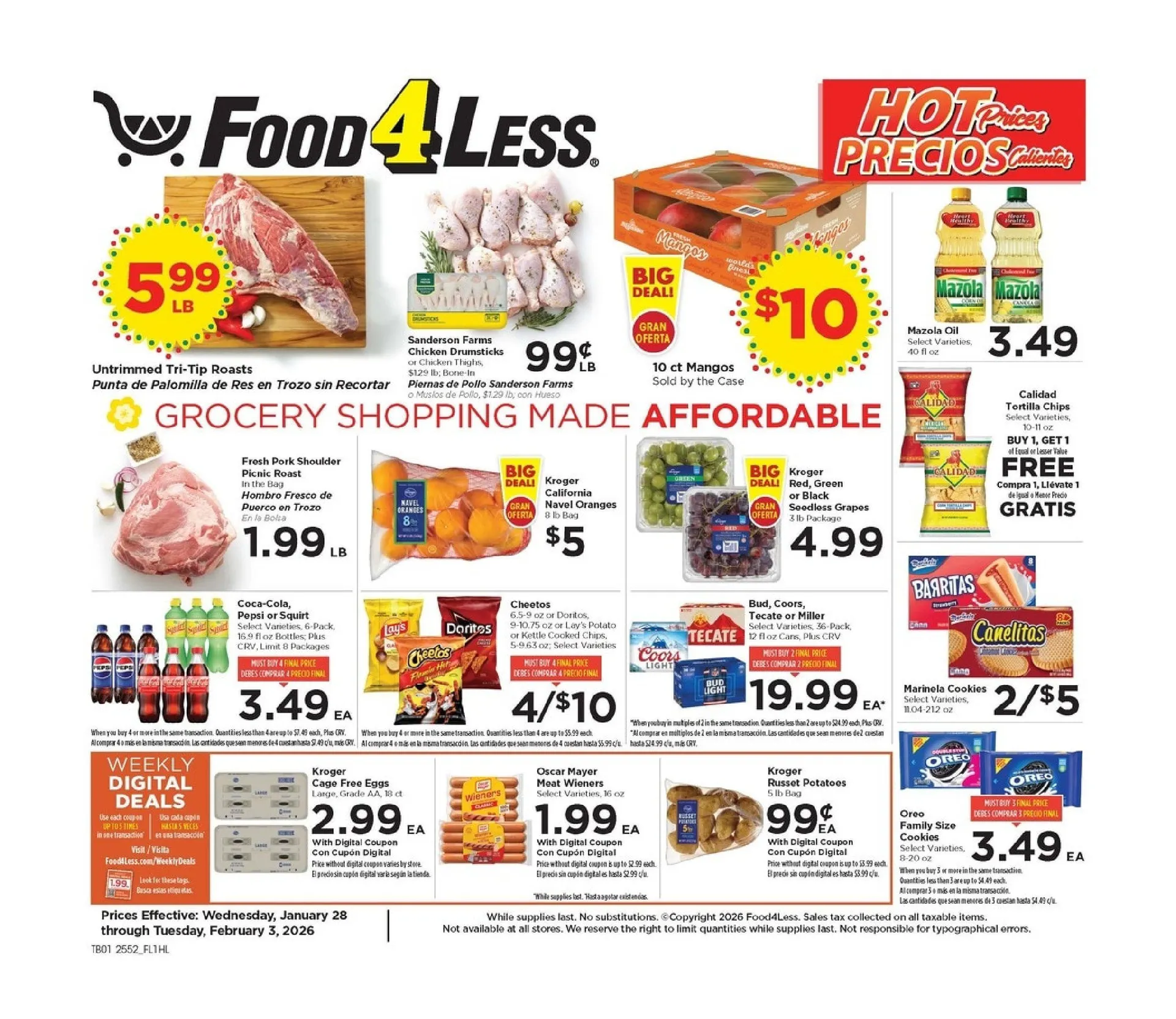 Weekly promotion Food 4 Less Sales spanning from January 28 to February 3 2026 - Page for Catalogue 365