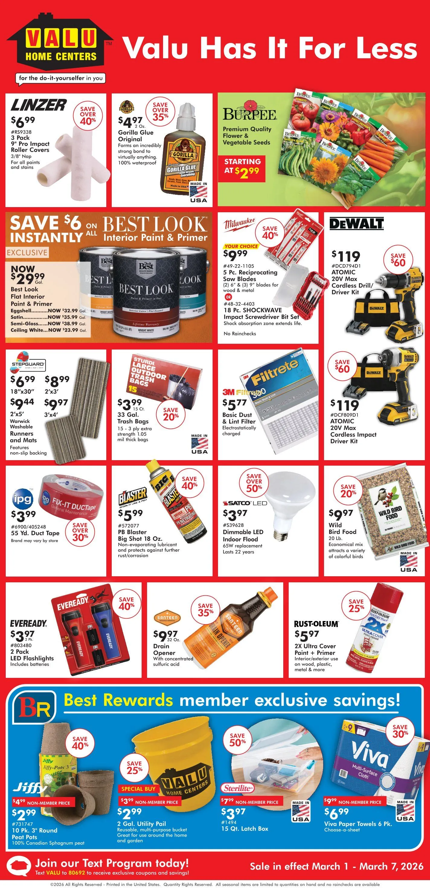 Weekly ad Valu Home Centers Sales from March 1 to March 7 2026 - Page 1