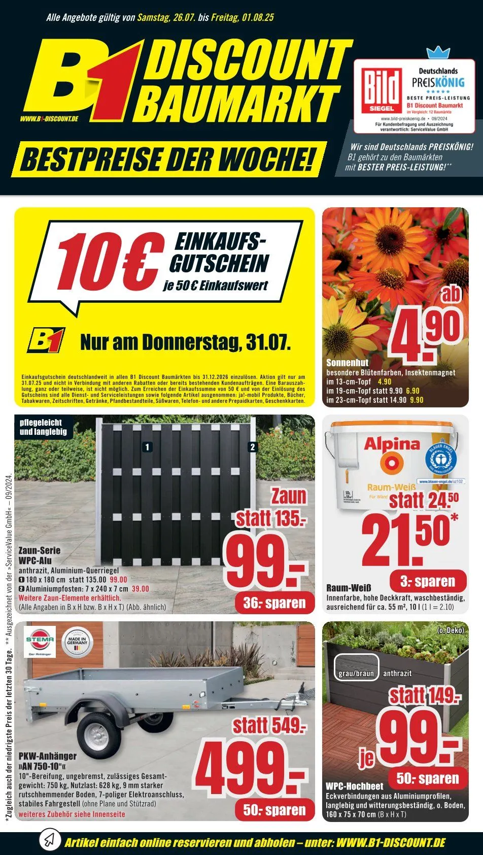 B1 Discount Baumarkt Prospekte von 26. Juli bis 1. August 2025 - Prospekt seite