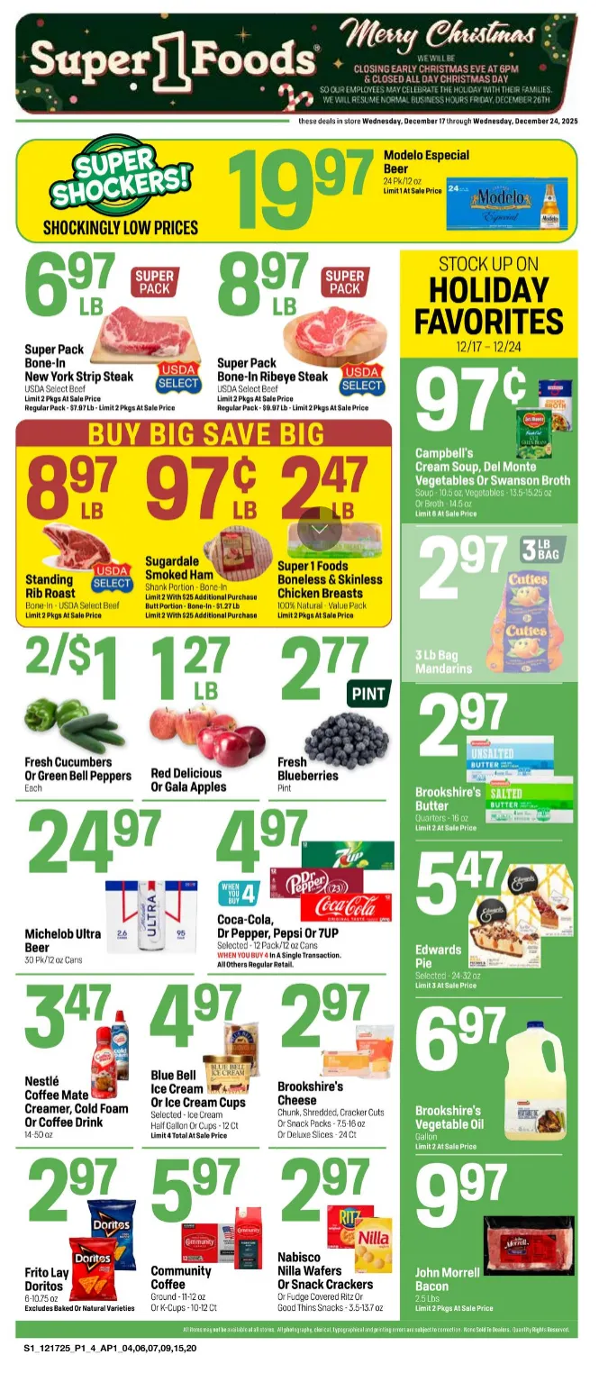 Weekly ad Super 1 Foods Sales from December 17 to December 24 2025 - Page 1