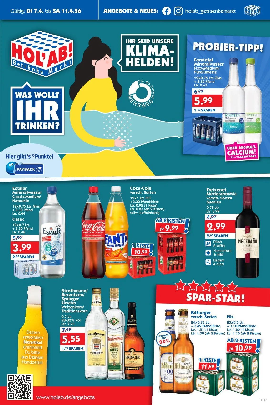Hol'ab! Getränkemarkt Angebote von 7. April bis 11. April 2026 - Prospekt seite 1