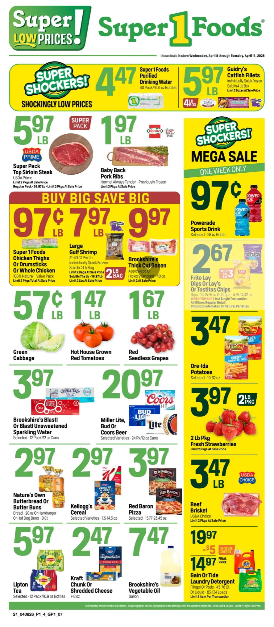 Weekly promotion Super 1 Foods Sales spanning from April 8 to April 14 2026 - Page 1 for Catalogue 365