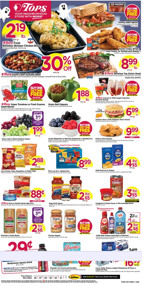 Weekly ad Tops Friendly Markets  Sales from October 26 to November 1 2025 - Page 1