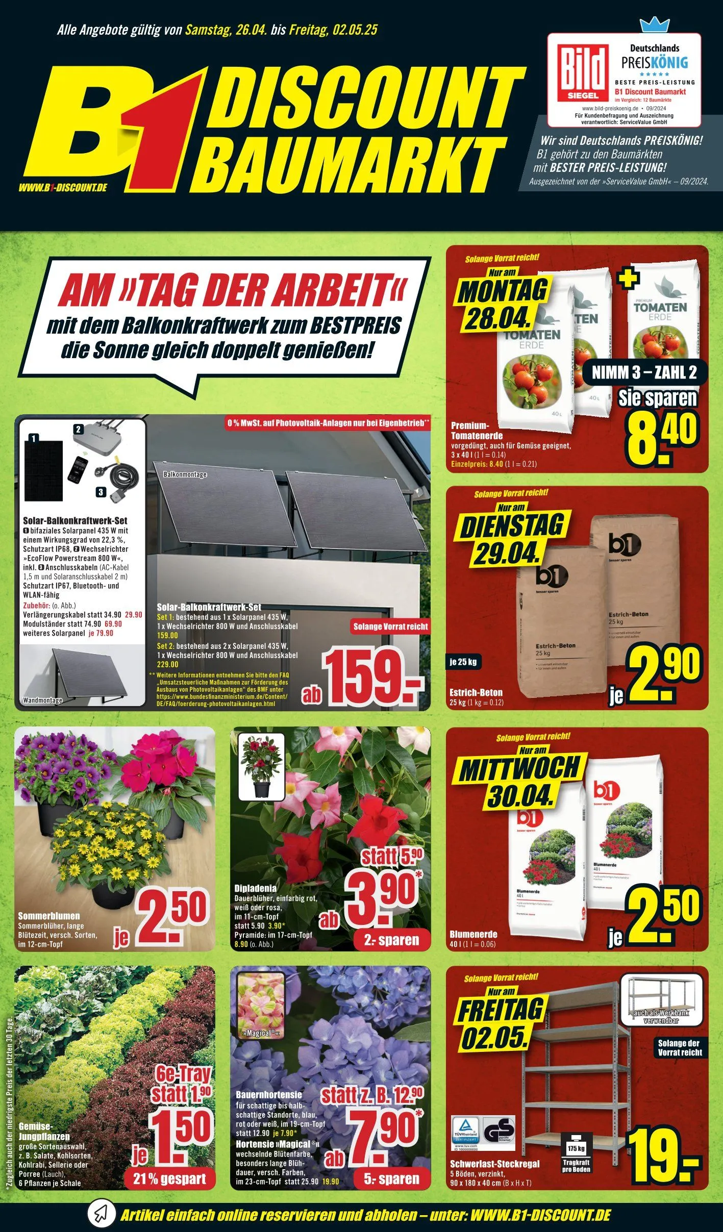 B1 Discount Baumarkt Prospekte von 26. April bis 5. Mai 2025 - Prospekt seite 1