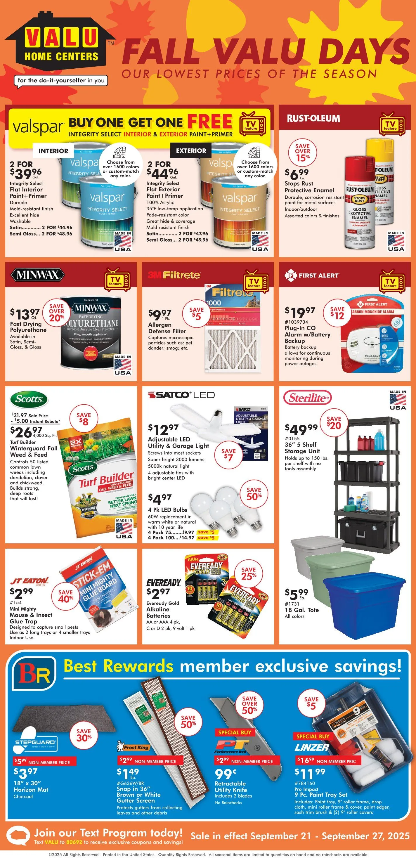 Weekly ad Valu Home Centers Sales from September 21 to September 27 2025 - Page 1