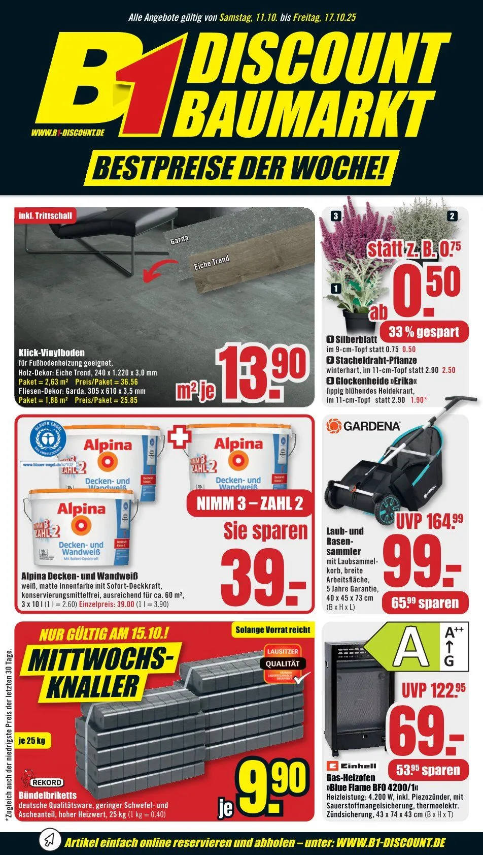 Prospekt B1 Discount Baumarkt  von 11. Oktober bis 17. Oktober 2025 - Prospekt seite 1