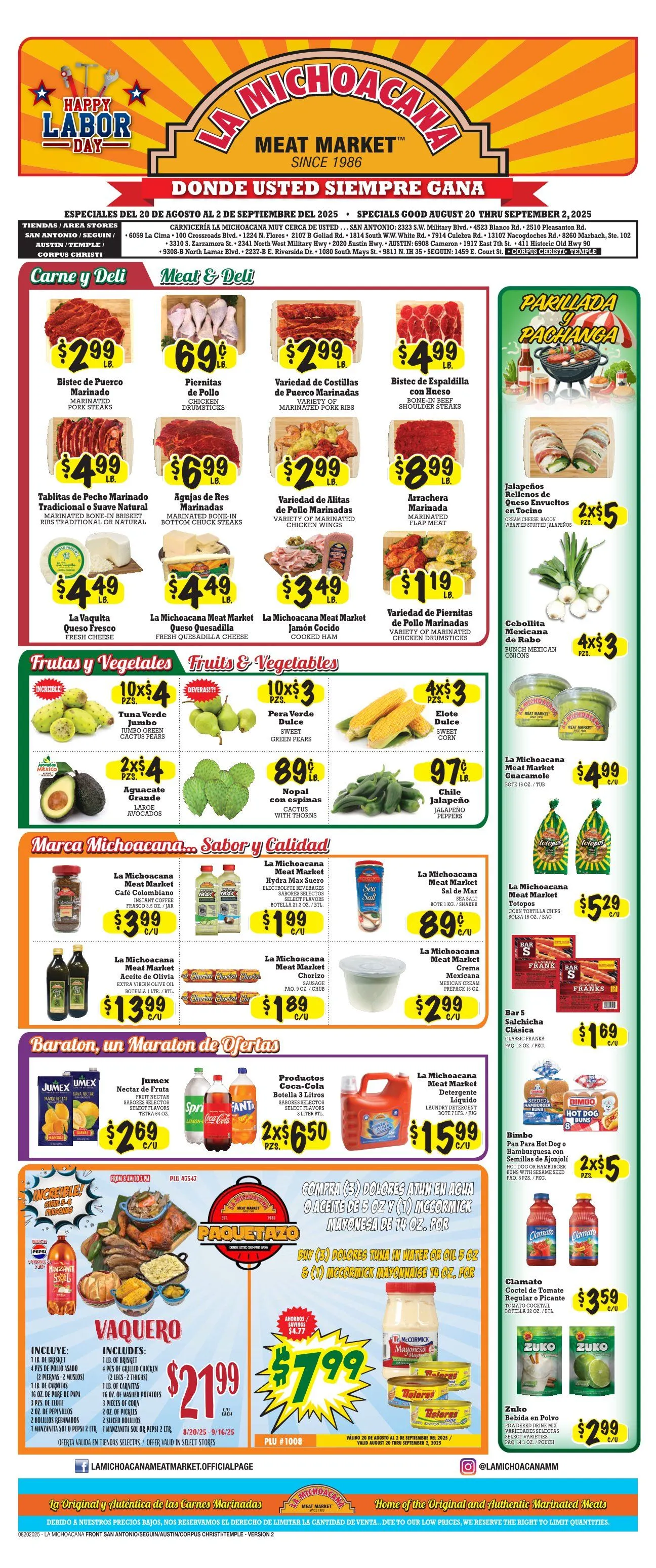 Weekly ad La Michoacana Meat Market Sales from August 20 to September 2 2025 - Page 