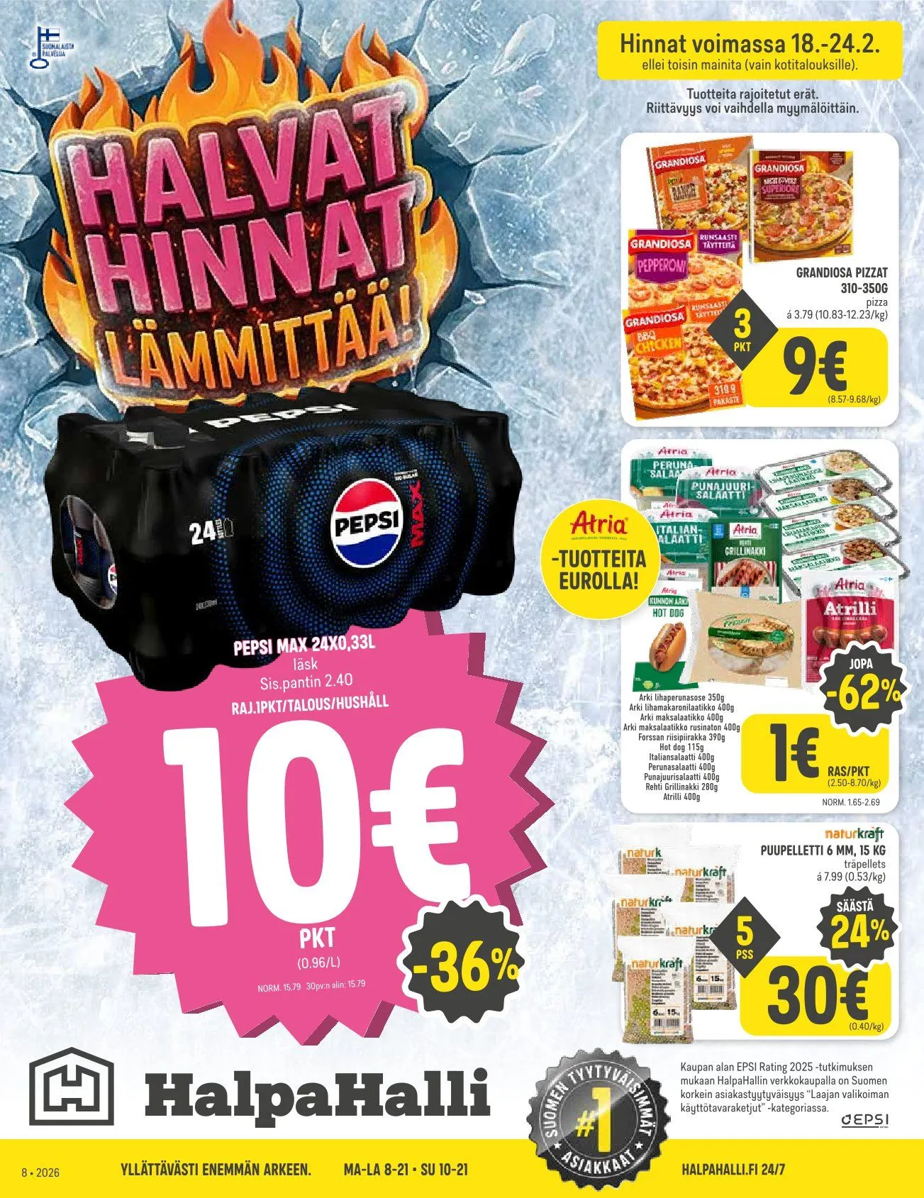 Kaupan HalpaHalli uusimmat tarjoukset voimassa alkaen 18. helmikuuta - 24. helmikuuta 2026 - Tarjouslehti sivu 1