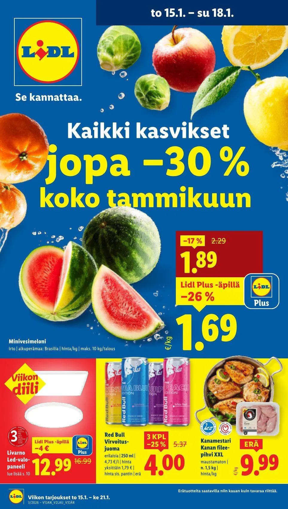 Lidl Kaupan Tarjoukset voimassa alkaen 15. tammikuuta - 18. tammikuuta 2026 - Tarjouslehti sivu 1