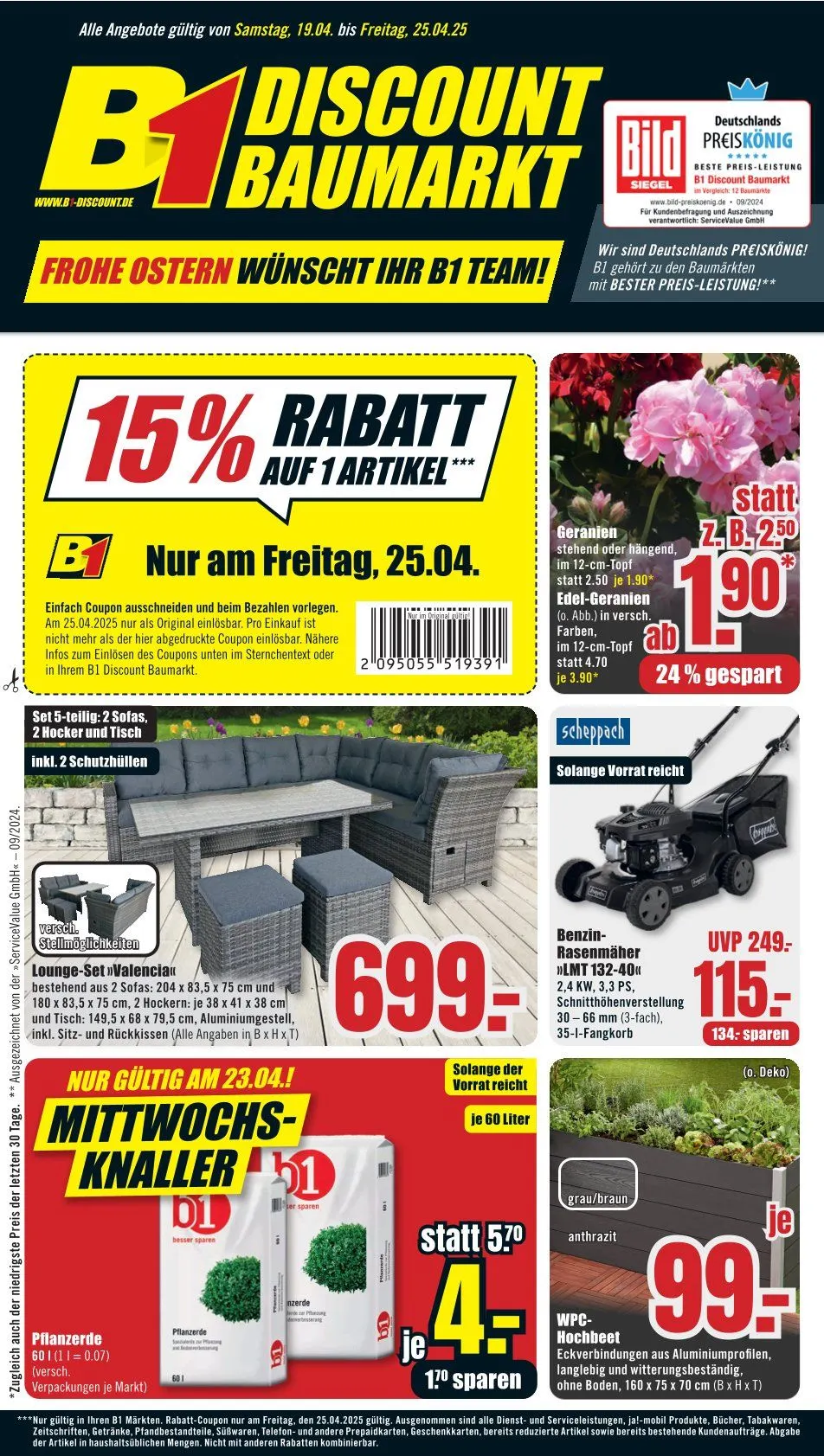 B1 Discount Baumarkt Angebote von 19. April bis 25. April 2025 - Prospekt seite 1