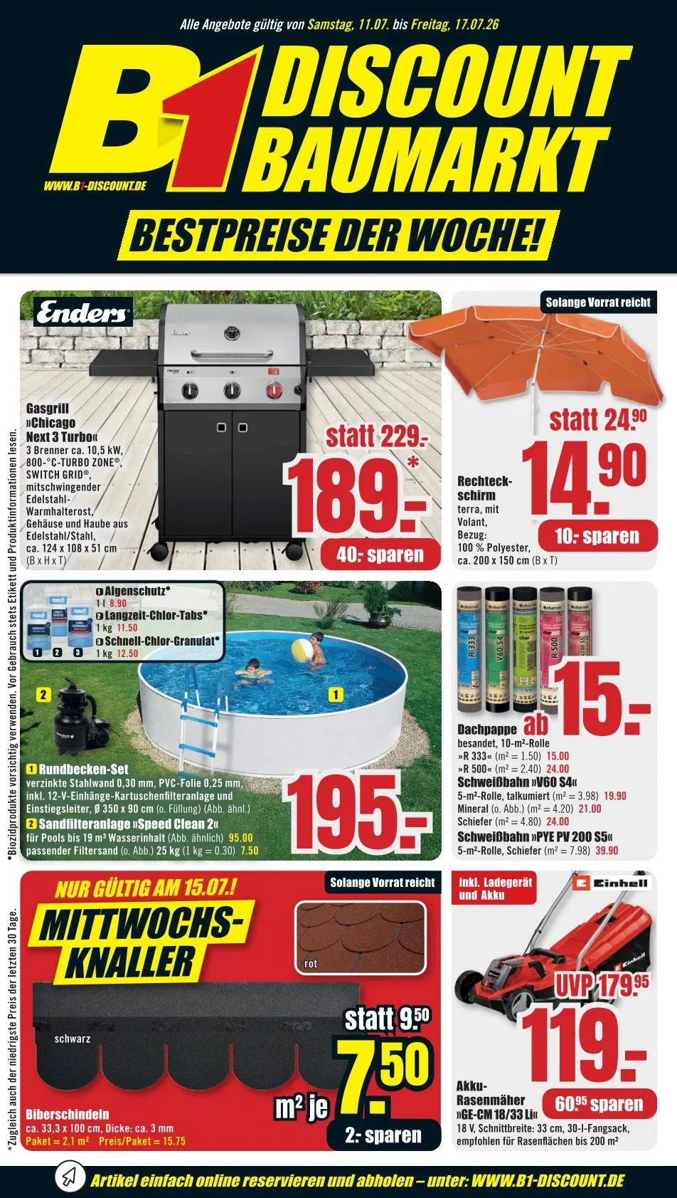B1 Discount Baumarkt Angebote von 11. Juli bis 17. Juli 2026 - Prospekt seite 1